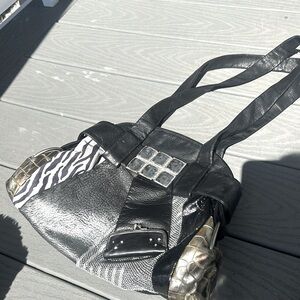 Renato Angi Y2K Multi-textured Leather Printed Shoulder Bag